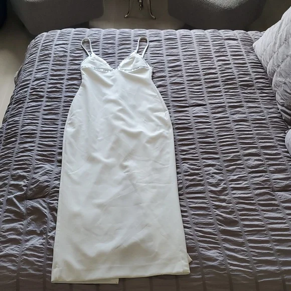Zara gorgeous White Slip Dress with silver crystal Accents Size S new with tags - Picture 7 of 8